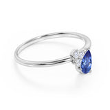 Leaf Design 1.50 Carat Pear Shape Sapphire and Diamond Engagement Ring in White Gold