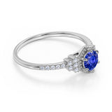 Vintage Style 1.25 Carat Round Cut Sapphire and Diamond Engagement Ring in White Gold