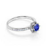 Channel Set 1.25 Carat Round Cut Sapphire and Diamond Engagement Ring in White Gold