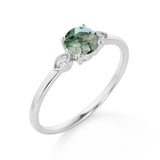 Three Stone 1.50 Carat Round Cut Moss Agate Ring