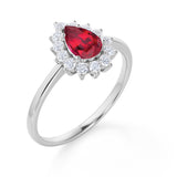 Floral Inspired 1.25 Carat Oval Cut Lab Ruby and Diamond Engagement Ring in White Gold