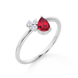 Leaf Design 1.50 Carat Pear Shape Lab Ruby and Diamond Engagement Ring in White Gold