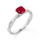 Four Claw 1.25 Carat Cushion Cut Lab Ruby and Diamond Engagement Ring in White Gold
