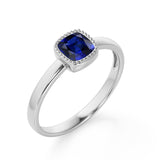 Splendid 1.25 Carat Cushion Cut Sapphire and Diamond Engagement Ring in 10k White Gold