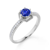 Channel Set 1.25 Carat Round Cut Sapphire and Diamond Engagement Ring in White Gold