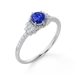 Vintage Style 1.25 Carat Round Cut Sapphire and Diamond Engagement Ring in White Gold
