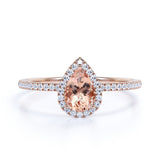 1.50 ct Pink Morganite Pear Shaped Engagement Ring in 18K Rose Gold over Silver
