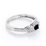 Trellis Three Stones 1 carat Princess Black Diamond Braided Engagement Ring in Rose Gold