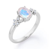 0.5 ct Oval Moonstone Clover Leaf Engagement Ring