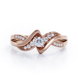 Distorted Unique Twisted Rope 0.6 carat Round Diamond and Diamonds Promise Ring in Rose Gold