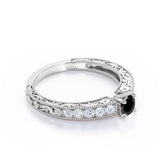 0.6 Carat Round Cut Lab Grown Black Diamond Antique Engagement Ring In White Gold