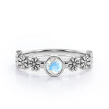 Flower Field 0.5 carat Round Moonstone Solitaire Nature-Inspired ring in White Gold