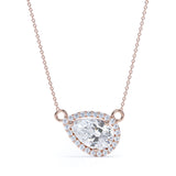 Halo 1.1 carat Pea Moissanite Pendant with Necklace in 18k Rose Gold Over Silver