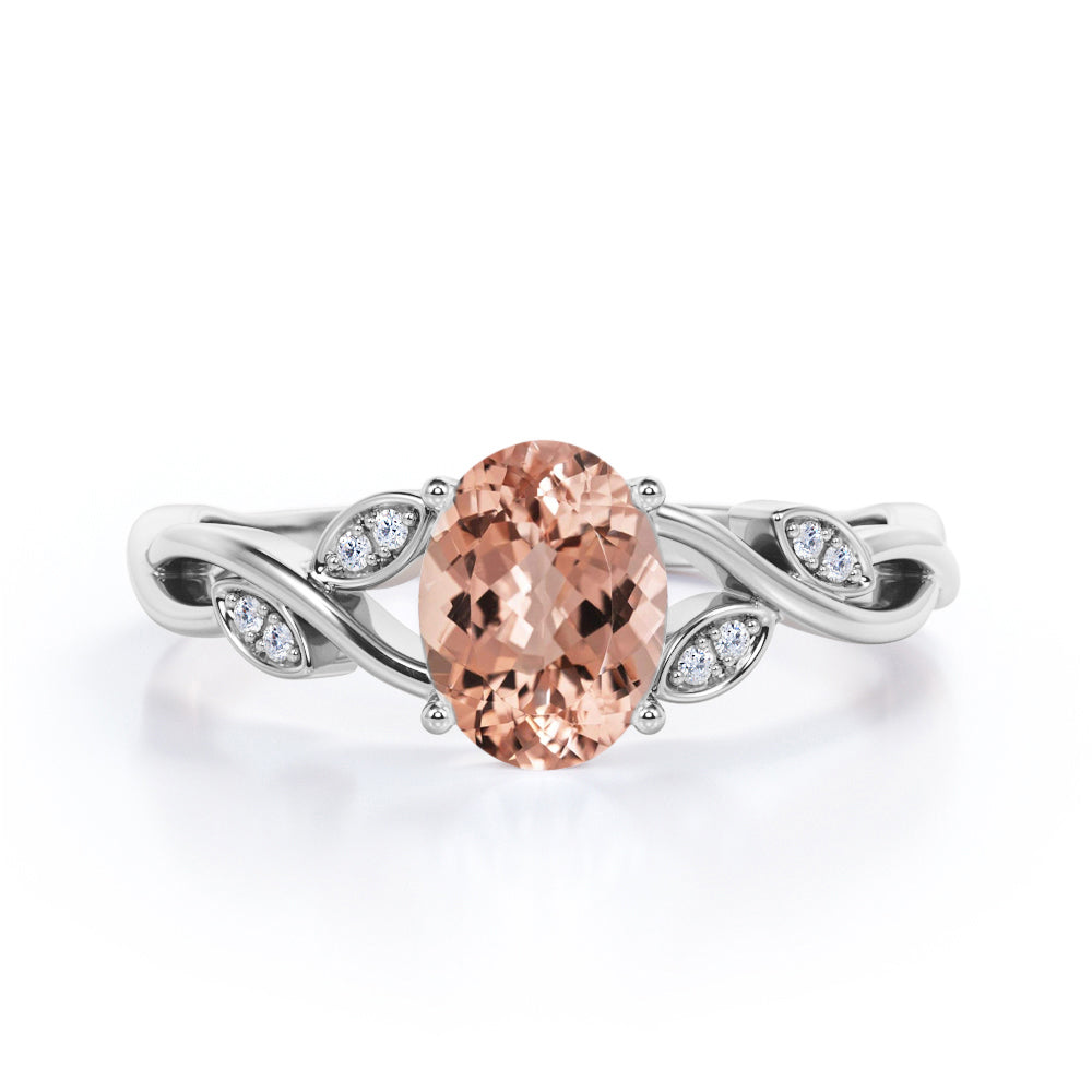 Infinity Leaf Décor 1 carat Oval Morganite and Moissanite Engagement Ring in Rose Gold