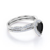 1.50 ct Pear Lab Black Diamond Twisted Wedding Ring Set