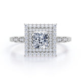 Scalloped 1.1 carat Princess Cut Moissanite and Diamond Engagement Ring in Black Gold