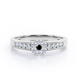 Clustered 1 carat Round Petite Black Diamond Channel Engagement Ring in White Gold
