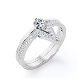 Classy Minimalist 0.7 carat Kite Shape Moissanite and Diamond Bridal Ring Set in Black Gold