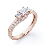 Trellis Three Stones 1 carat Princess Diamond and Diamonds Braided Engagement Ring in Rose Gold