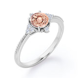Antique Milgrain Line 0.5 carat Round Morganite and Diamond Engagement Ring in Rose Gold