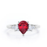 Fashionable 7 Stones 0.6 carat Pear Lab-Created Ruby and Diamond Engagement Ring in White Gold