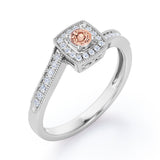 Flush-Prong Halo 1.25 Carat Round Cut Morganite and diamond Milgrain-Edged Pave Channel Engagement Ring in Rose Gold