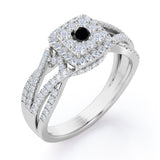 Double Infinity Split Shank - 1.4 Carat Round Shaped Black Diamond - Flush Cluster Halo Engagement Ring in White Gold