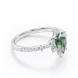 Pave 0.7 Carat Pear Moss Agate Engagement Ring