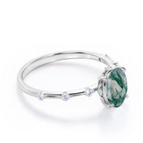 Tapered 0.6 Ct Oval Green Moss Agate Engagement Ring