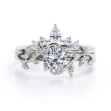 Fairytale 0.55 carat Round Moissanite and Diamond Wedding Ring Set in Black Gold