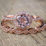 Limited Time Sale 1.50 Carat Morganite and Diamond Halo Wedding Ring Set for Women in 10k Rose Gold