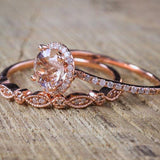 Limited Time Sale 1.50 Carat Morganite and Diamond Halo Wedding Ring Set for Women in 10k Rose Gold