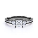 1 ct Princess Cut Moissanite Three Stone Engagement Ring