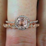 Limited Time Sale 1.50 Carat Morganite and Diamond Halo Wedding Ring Set for Women in 10k Rose Gold