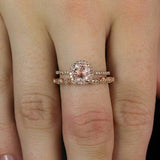Limited Time Sale 1.50 Carat Morganite and Diamond Halo Wedding Ring Set for Women in 10k Rose Gold