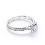 Vintage Filigree 0.7 carat Round Moissanite and Diamond Halo Engagement Ring in Rose Gold