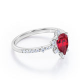 Snowflake 0.7 carat Pear Lab Ruby and Diamond Classic Engagement Ring in White Gold
