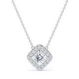 1 Carat Moissanite Halo Pendant Necklace in 18K White Gold over Silver