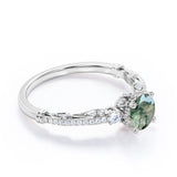 Decorative Basket 0.75 carat Round Moss Agate and Moissanite Engagement Ring in White Gold