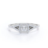Women's Ring 1 carat Square Moissanite and Diamond Split Shank Engagement Ring in White Gold