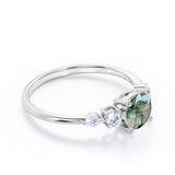 Five Stone 0.6 Carat Round Cut Moss Agate Engagement Ring