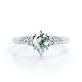 Clustered Triangle 1 Ct Kite Moss Agate Engagement Ring