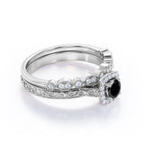 0.75 Carat Round Cut Lab Grown Black Diamond Antique Art Deco Bridal Set In White Gold