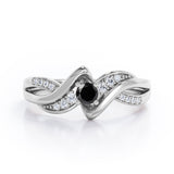 Distorted Unique Twisted Rope 0.6 carat Round Black Diamonds Promise Ring in Rose Gold