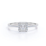 Pave 1 Carat Princess Cut Moissanite Halo Engagement Ring
