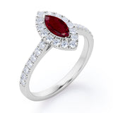 Classic Marquise 1 carat Marquise Lab Ruby and Diamonds Engagement Ring in White Gold
