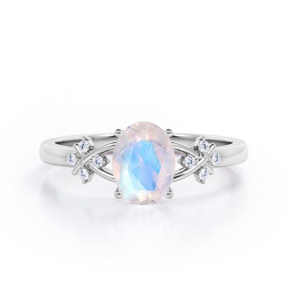 0.5 ct Oval Moonstone Clover Leaf Engagement Ring