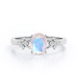 0.5 ct Oval Moonstone Clover Leaf Engagement Ring