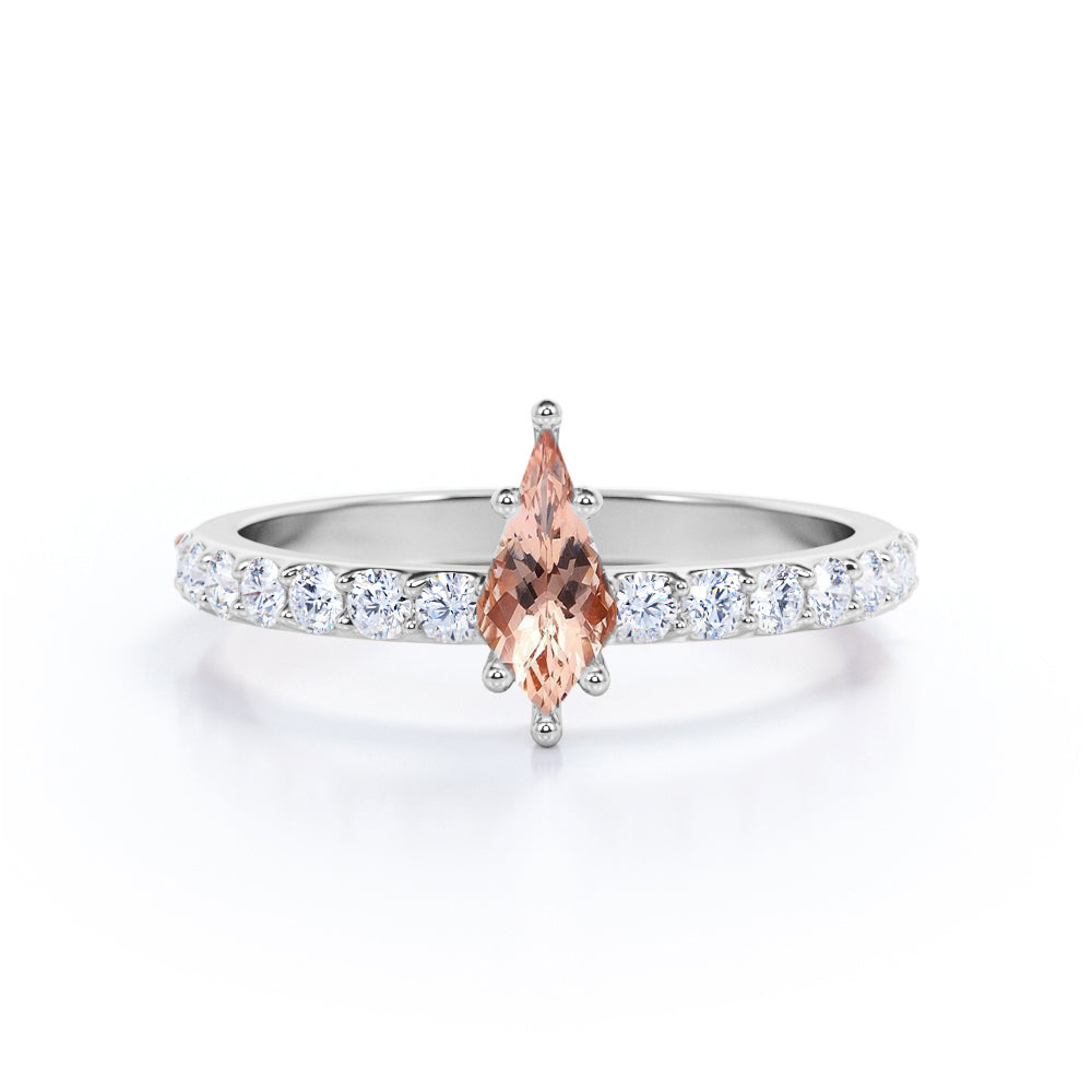 Elegant Classic 0.6 carat Kite Morganite and Moissanite Engagement Ring in Rose Gold