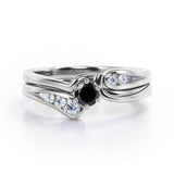 Mini Channel Design 0.5 TCW Round Cut Black Diamond Six-Prong Bridal Ring Set in Rose Gold